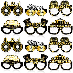 Happy New Year 2027 Party Glasses Black Gold Cardboard Glasses Props For New Year Eve Celebration Party Decoration Photo Props