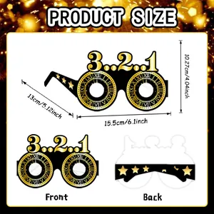 New Year's Eve black and gold paper glasses with 3-2-1 countdown for party photo props.
