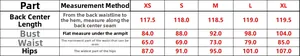 Comprehensive size chart for the elegant lace evening gown featuring XS to XL measurements