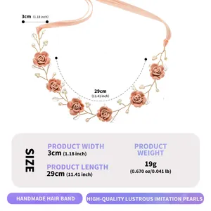 Detailed specifications of handmade clay flower hairband with size and weight info.