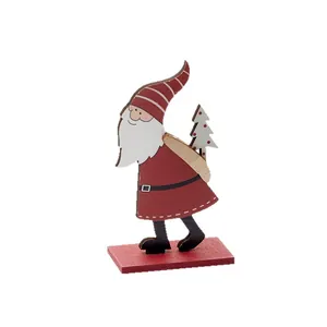Handcrafted wooden Santa Claus ornament for festive Christmas holiday desktop decoration
