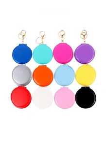 Detailed grid view of small round PVC pouches with lobster clasps in 12 various colors