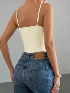 Back view detail of a cream sexy Y2K camisole bodysuit with adjustable straps
