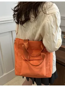 Large capacity orange nylon tote bag for women stylish shoulder bag fashion