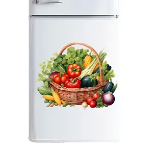 Vibrant fruit and vegetable basket design fridge sticker, waterproof PVC kitchen decor