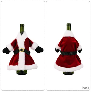 Detailed front and back views of the festive Santa Claus dress wine bottle cover