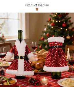 Festive red sequin Santa suit and dress wine bottle covers for Christmas table decor