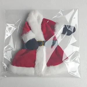 Miniature Santa Claus costume wine bottle cover wrapped in transparent plastic bag
