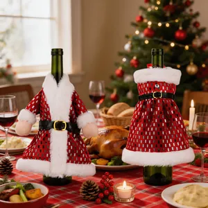 Festive Santa suit and dress wine bottle covers for Christmas table decorations