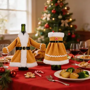 Plush Christmas wine bottle covers with cute suit and dress designs for festive table decor