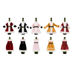 Set of 10 Christmas wine bottle covers in festive dress and coat styles for table decor