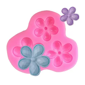 3-cavity pink 5-petal flower silicone mold for fondant cake and chocolate decorating
