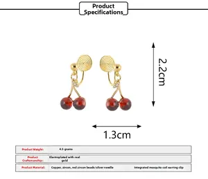 Detailed product specifications for pomegranate red cherry fruit-shaped clip-on earrings