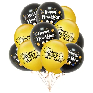 Set of black and gold 2027 Happy New Year latex balloons for festive party decoration
