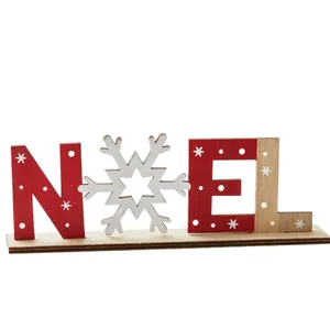Noel wooden Christmas tabletop decoration with snowflake design in red and white
