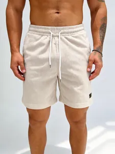 Men's off-white corduroy casual summer shorts featuring a drawstring elastic waist