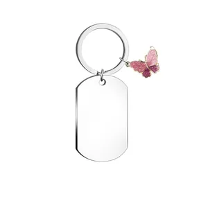 Stainless Steel Keychain Blank Tag Engravable Military Pendant With Enamel Butterfly Sunflower Graduation Charm Gift