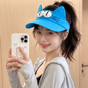 Stylish cute blue cartoon cat ear sun visor hat for women outdoor summer accessory