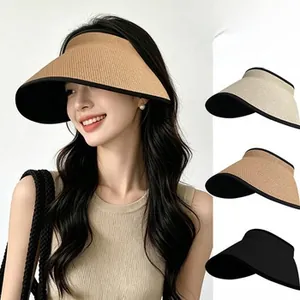 Women's wide brim woven straw sun visor hat with UPF 2000+ sun protection detail