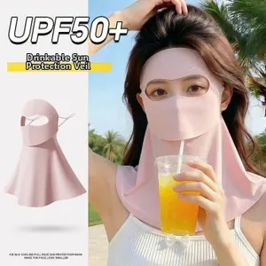 Pink ice silk cooling full face sun protection mask with UPF 50+ rating for women