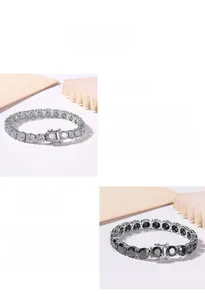 Close-up detail of silver moissanite tennis bracelets with exquisite micro-pave craftsmanship
