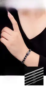 S925 silver moissanite tennis bracelet on wrist with multiple diameter size details