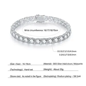 S925 sterling silver moissanite tennis bracelet with multiple size options for women