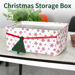 Christmas Storage Basket Fabric Rectangular Snowflake Pattern Desktop Bin Organizer Ribbon Tree Tag Foldable Oxford Cloth