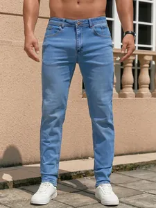 Herren Urban Mode Slim Fit Jeans Casual Baumwollmischung Denim Hose Wasser Gewaschen Einfarbig Gerade Hose Für Den Alltag