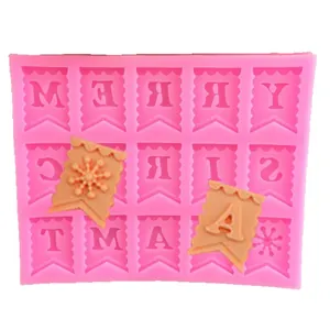 Pink silicone mold for Christmas letter banner fondant and chocolate cake decoration