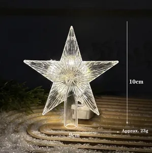 Transparent LED star Christmas tree topper showing 10cm height and 9cm width dimensions