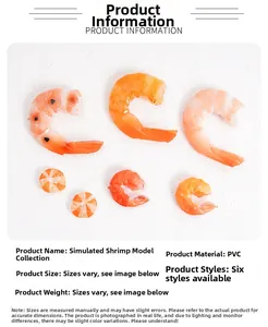 Detailed view of assorted PVC shrimp models showing realistic textures and varied sizes