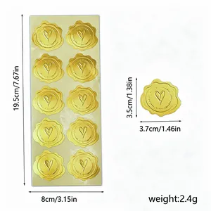 Gold heart-shaped wax seal stickers for envelope sealing and DIY crafts gift wrapping decor