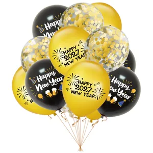 Premium 2027 Happy New Year party decoration balloons set in black and gold themes