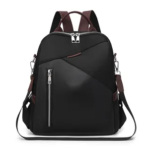 Women Fashion Nylon Backpack Patchwork Lightweight Travel Bag Spacious Simple Design Versatile Shoulder Bag Casual School Daypack