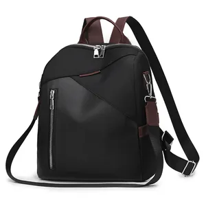 Multifunctional nylon and leather patchwork backpack with adjustable straps