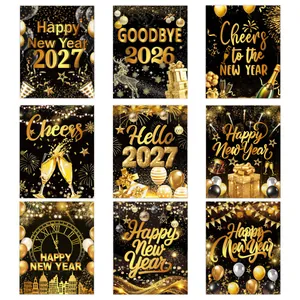 Luxurious Black Gold 2027 New Year Wine Bottle Stickers Happy New Year Party Decor Cheers Eve Festive Adhesive Labels Decoration