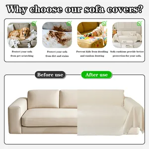 Detailed view showing chenille sofa throw cover benefits and before-after comparison.