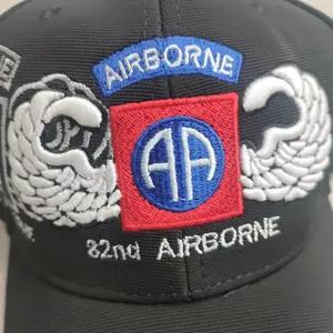 Close-up of high-quality embroidery detail on a 82nd Airborne Division baseball cap