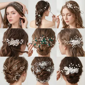 Bridal Hair Comb Handmade Artificial Pearl Rhinestone Flower Leaf Wedding Accessory Retro Headpiece Elegant Jewelry For Women