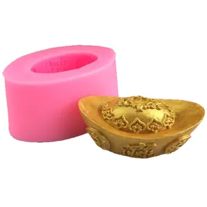 Durable pink silicone mold for DIY traditional Chinese gold ingot soap and plaster craft