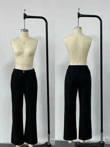 High-waisted black wide-leg jeans for women shown on a mannequin from front and back