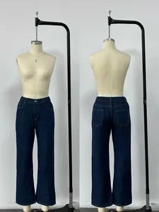 High-waisted dark blue wide-leg jeans shown from front and back views on mannequin