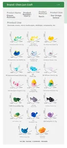Detailed size chart for resin marine animal figurines with weight and dimensions