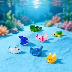 Set of 7 mini cute resin marine animal figurines for micro landscape decoration