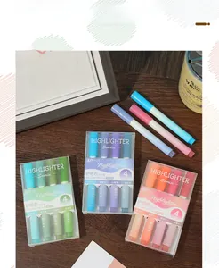 Detailed view of assorted pastel highlighter pens in color-coordinated four-pack sets