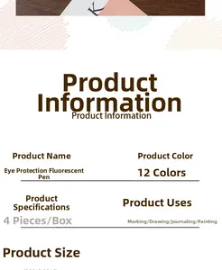Detailed view of product specifications for eye-friendly colorful highlighters set.