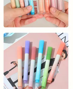 Detailed macro view of gradient colored highlighters with soft grip and trendy design.