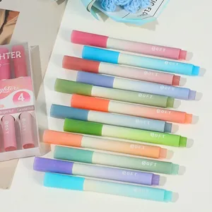 Set of 12 gradient color pastel highlighters with soft tips for school and office