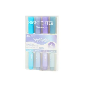 Set of 4 soft pastel eye protection highlighters in a clear storage case for students